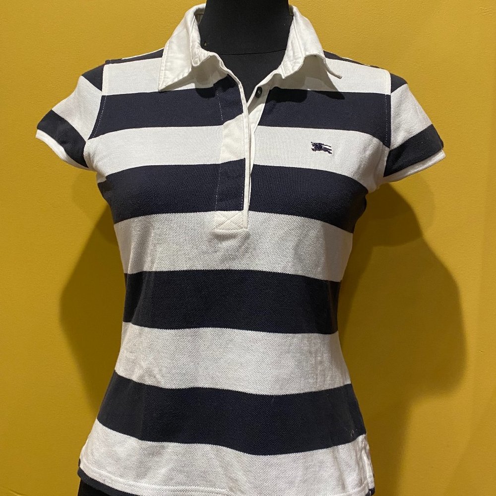 Burberry Polo Shirt size small women's fit navy and white striped